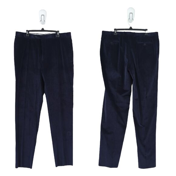 Canali Men 38 Stretch Trousers Navy Blue Velvet Corduroy Straight Leg Mid Rise - Picture 1 of 8